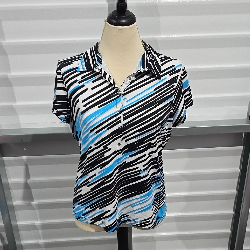 Black and White Fitted Polo Button Down Shirt